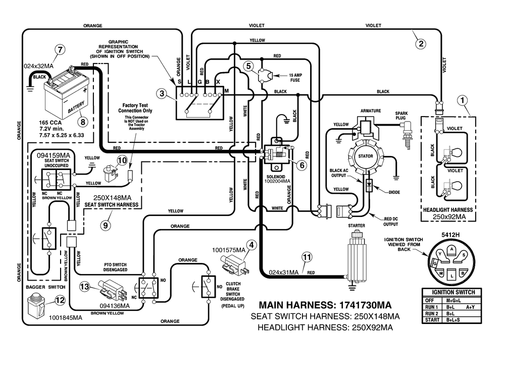 Electrical System Diagram and Parts List for 7800274-312006X51A 2008 Briggs and Stratton Lawn Tractor